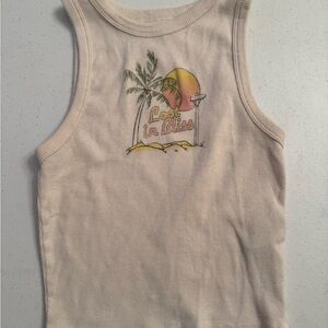 Hollister Cropped Tank Top - Cream with Graphic